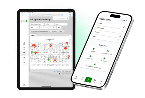 Gate Apps Permit to Work dashboard on phone and tablet